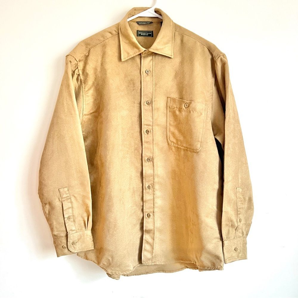 90s NWOT Microsuede Button-down Shirt Medium Tan Vintage